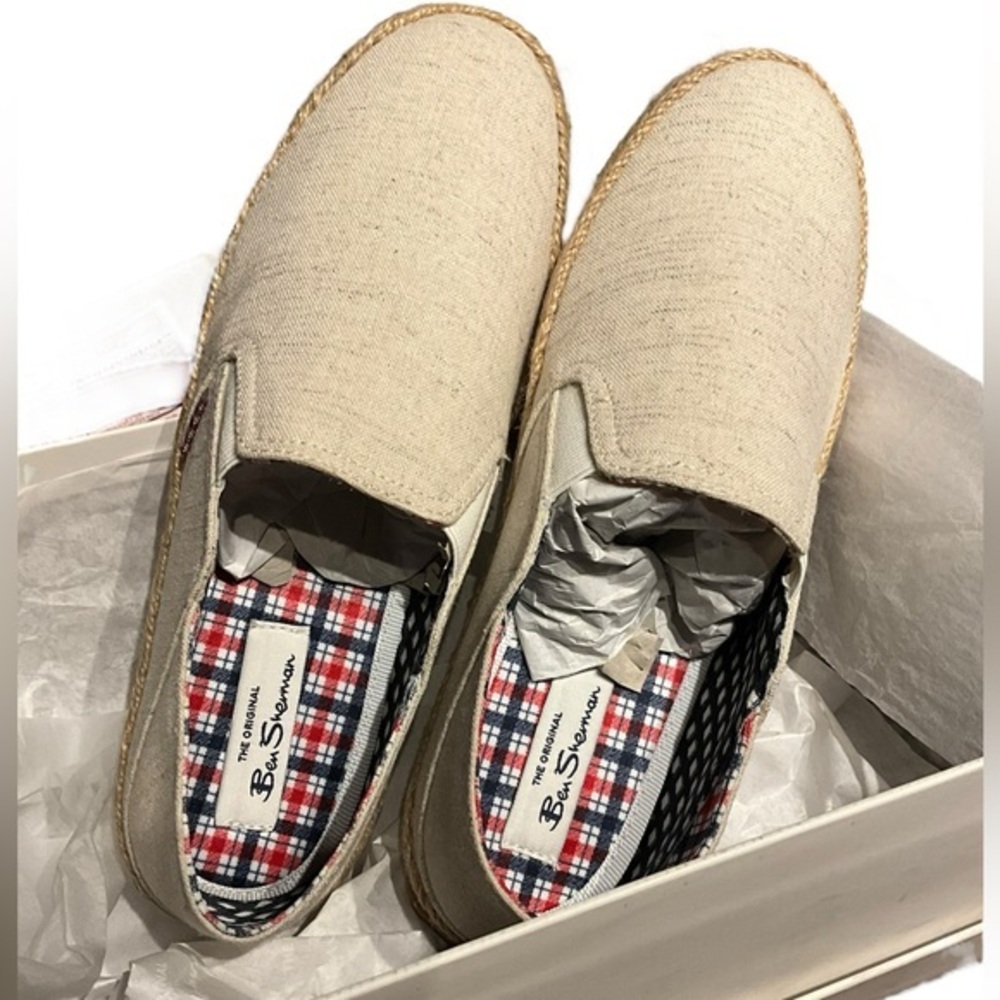 Ben Sherman Linen Slip On Shoes‎ Men’s 8 Loafers Espadrille Casual Beige Canvas